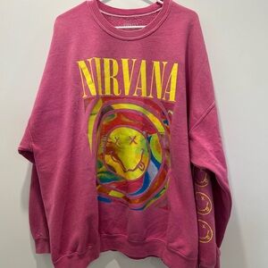 Urban Outfitters NIRVANA Fuchsia Crewneck Sweatshirt
